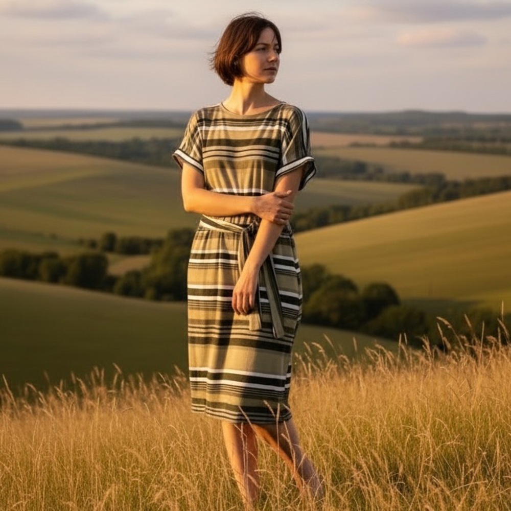 White House Black Market Striped Green and Black Midi Dress